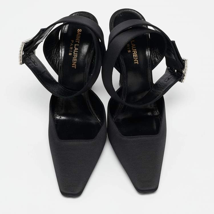 Pre Owned Saint Laurent Black Satin Claude Slingback Pumps Size 38.5