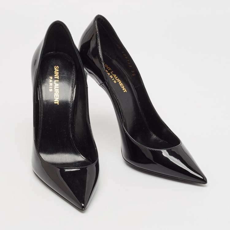 Pre Owned Saint Laurent Black Patent Leather Zoe Pumps Size 38