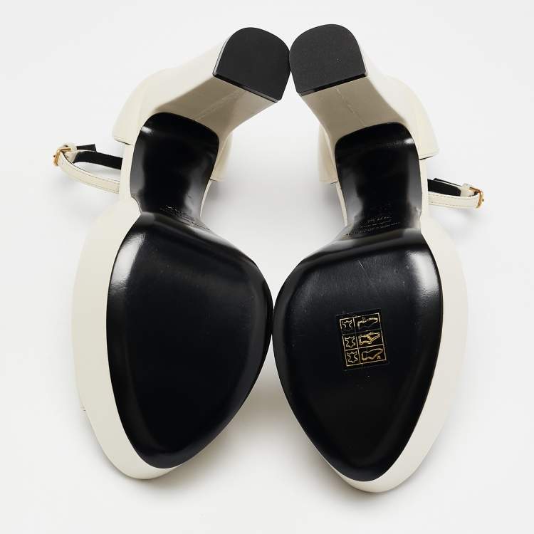 Pre Owned Saint Laurent Cream Leather Jodie Ankle Strap Sandals Size 38.5