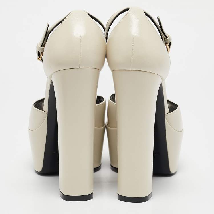 Pre Owned Saint Laurent Cream Leather Jodie Ankle Strap Sandals Size 38.5