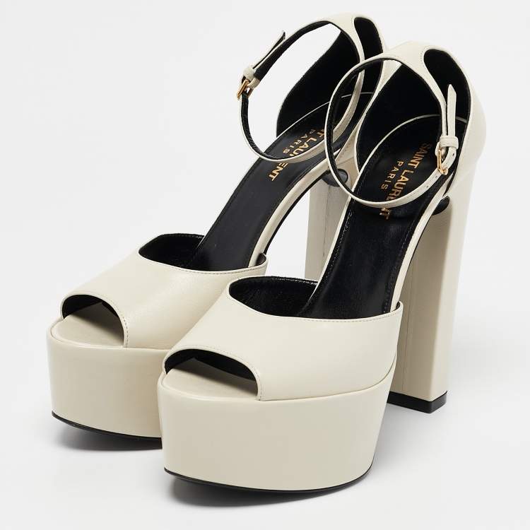 Pre Owned Saint Laurent Cream Leather Jodie Ankle Strap Sandals Size 38.5