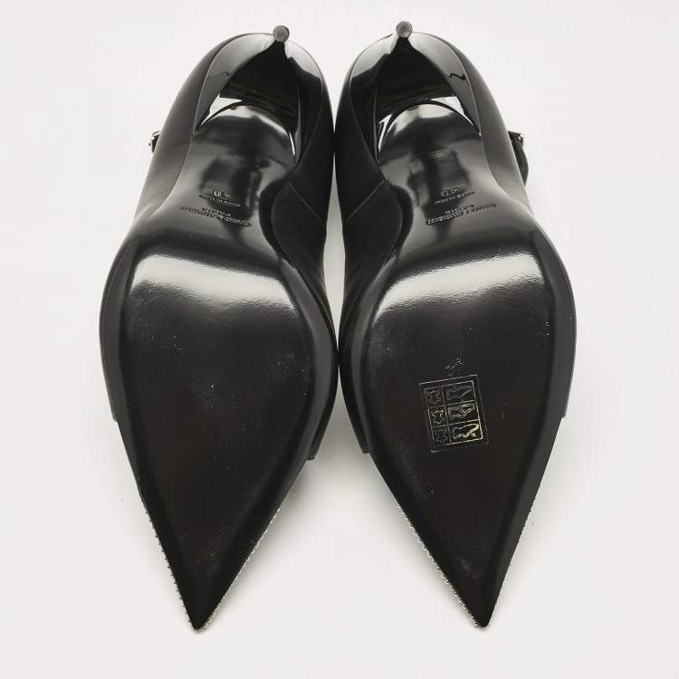 Pre Owned Saint Laurent Black Leather Palace Open Toe Pumps Size 40