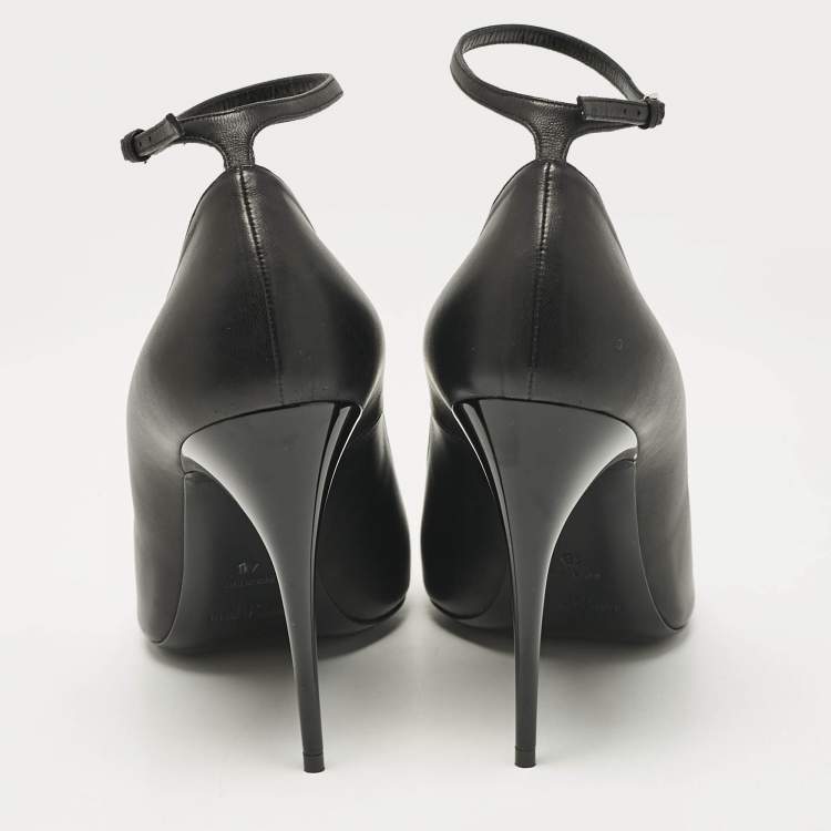 Pre Owned Saint Laurent Black Leather Palace Open Toe Pumps Size 40