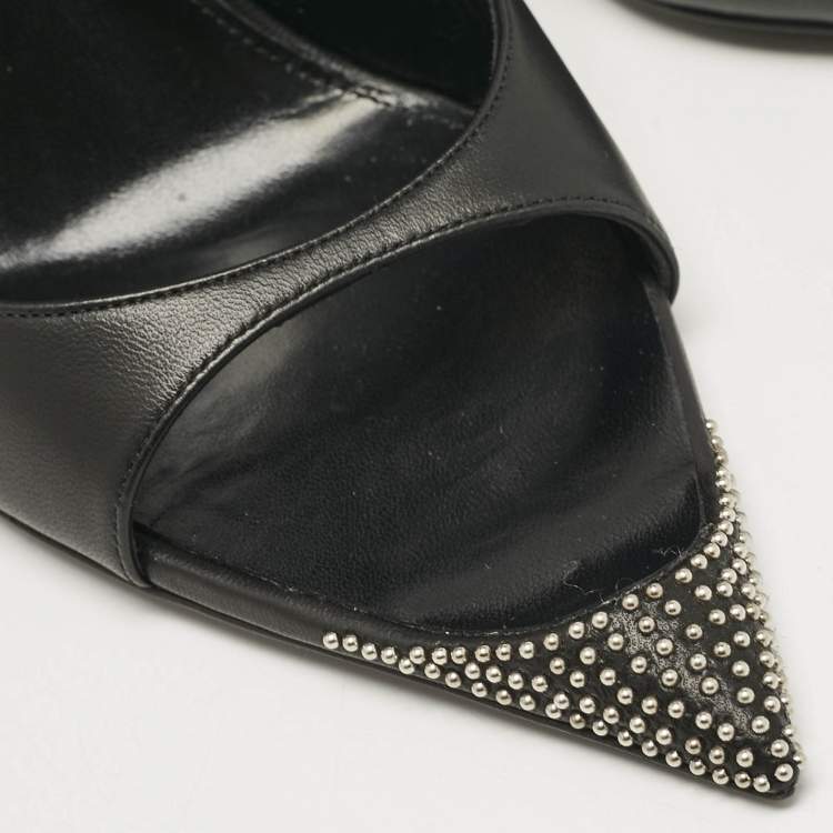 Pre Owned Saint Laurent Black Leather Palace Open Toe Pumps Size 40