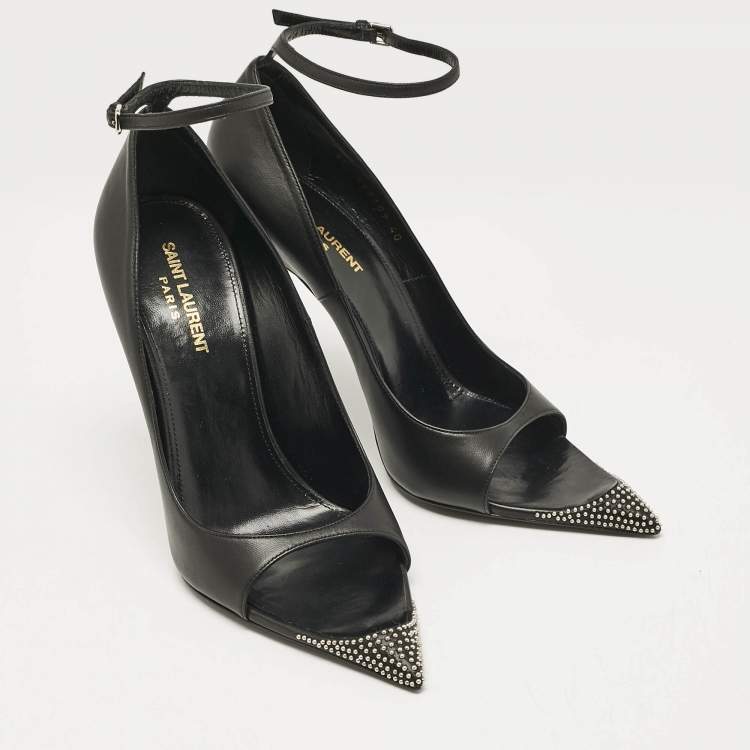 Pre Owned Saint Laurent Black Leather Palace Open Toe Pumps Size 40