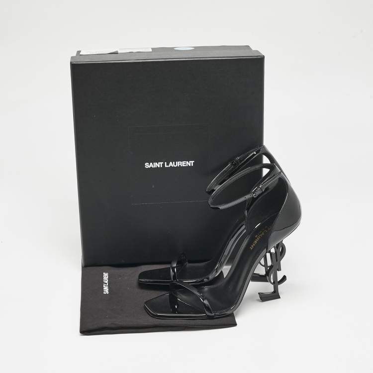 مملوكة مسبقًا Saint Laurent Black Patent Leather Opyum Sandals Size 39.5