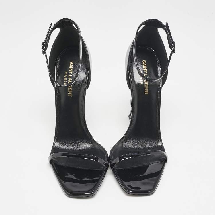 مملوكة مسبقًا Saint Laurent Black Patent Leather Opyum Sandals Size 39.5