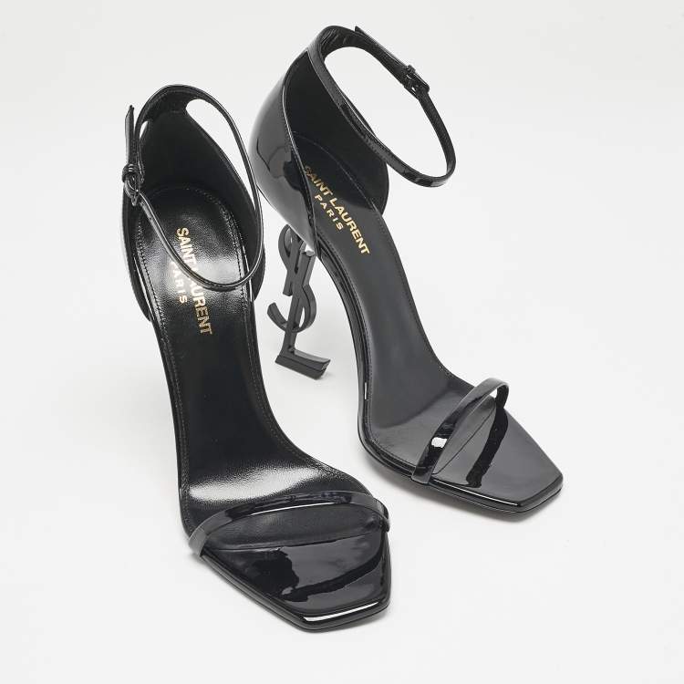 مملوكة مسبقًا Saint Laurent Black Patent Leather Opyum Sandals Size 39.5