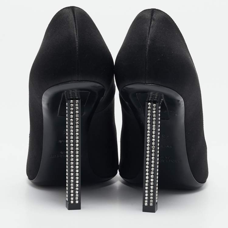 Pre Owned Saint Laurent Black Satin Crystal Embellished Tower 110 Pointed Toe Pumps Size 36