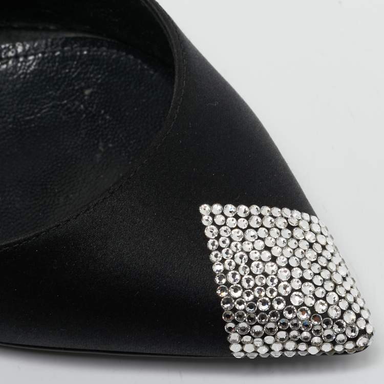 Pre Owned Saint Laurent Black Satin Crystal Embellished Tower 110 Pointed Toe Pumps Size 36