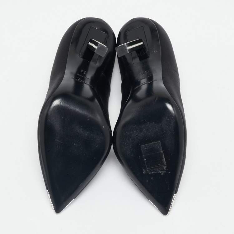 Pre Owned Saint Laurent Black Satin Crystal Embellished Tower 110 Pointed Toe Pumps Size 36