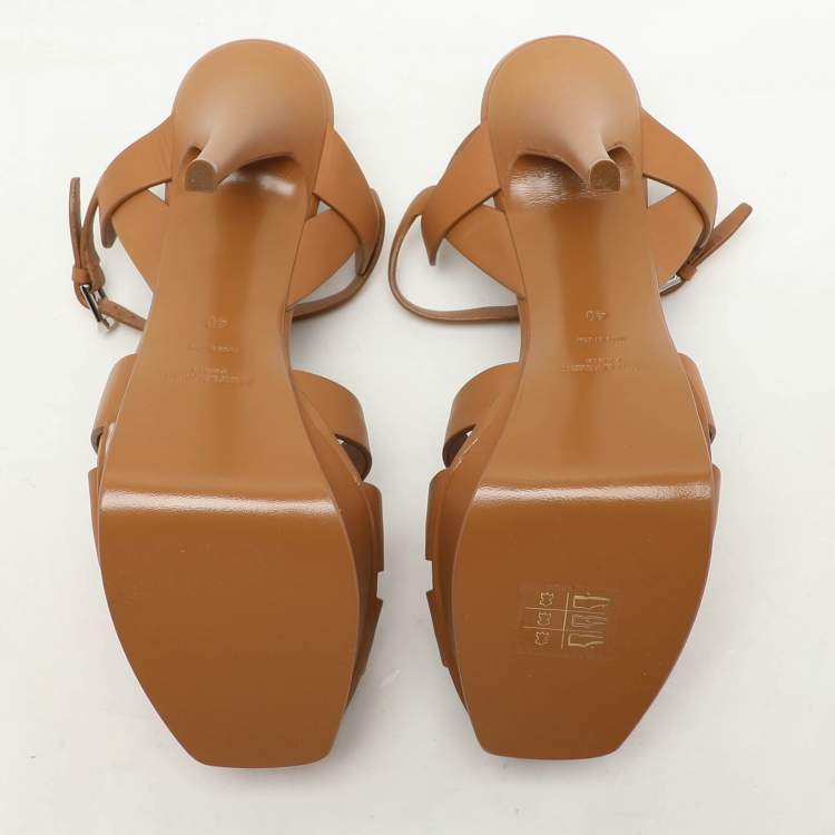 Pre Owned Saint Laurent Brown Leather Tribute Platform Sandals Size 40