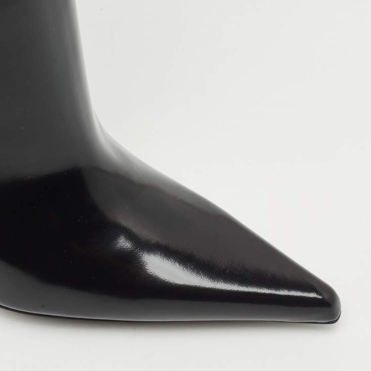 Pre Owned Saint Laurent Black Glazed Leather Vendome Knee Length Boots Size 39 