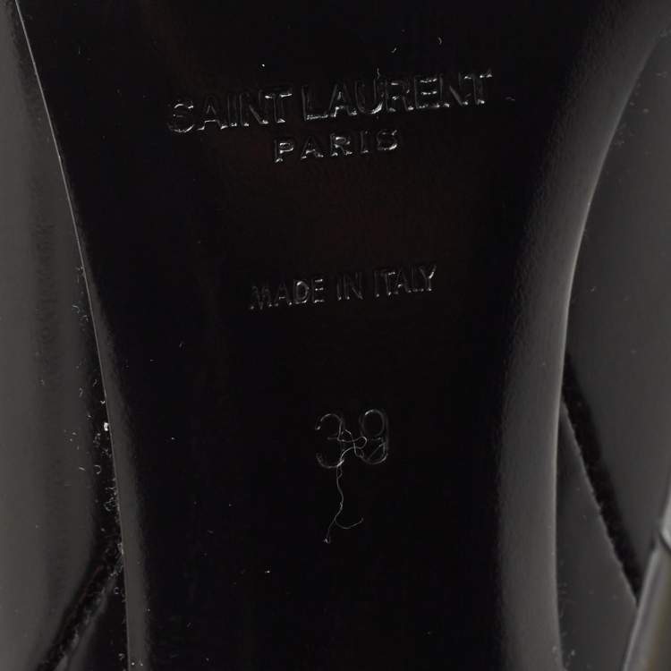 Pre Owned Saint Laurent Black Glazed Leather Vendome Knee Length Boots Size 39 