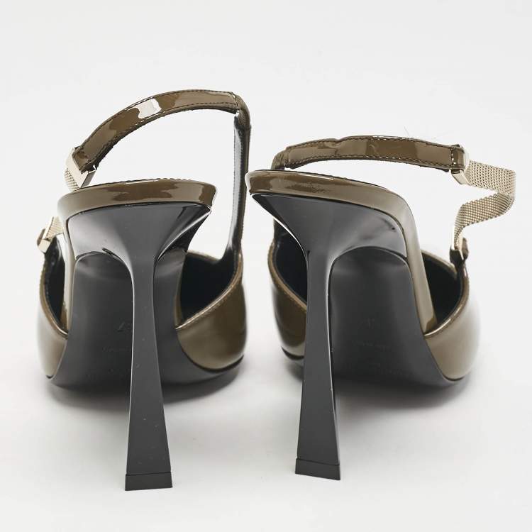 Pre Owned Saint Laurent Amber Green Patent Leather Blake Slingback Pumps Size 37