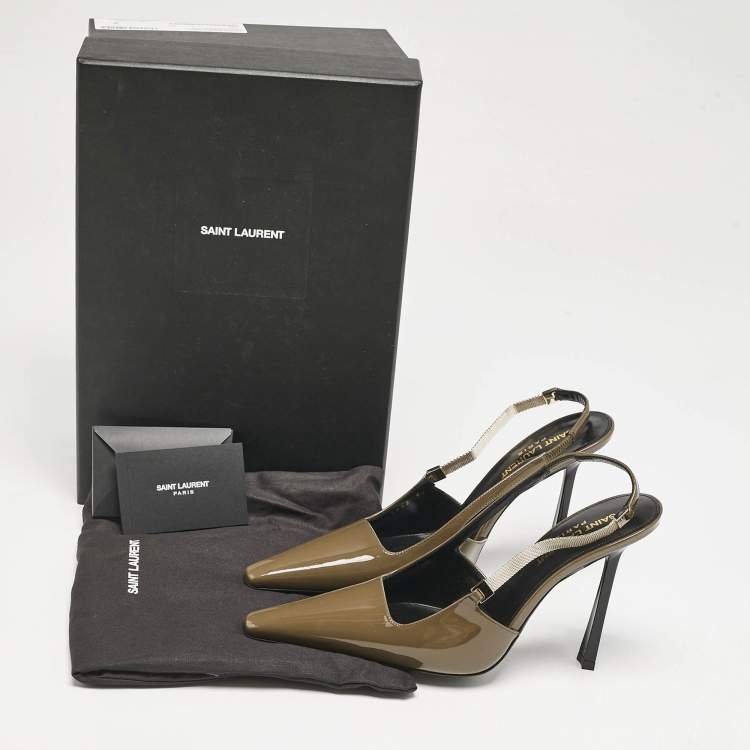 Pre Owned Saint Laurent Amber Green Patent Leather Blake Slingback Pumps Size 37