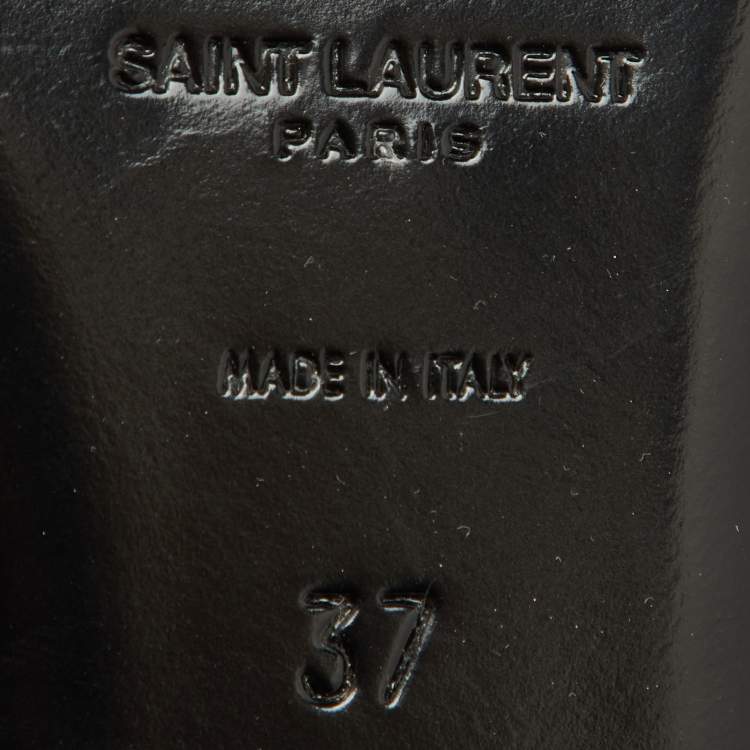 Pre Owned Saint Laurent White/Navy Blue Leather Anais Slingback Flats Size 37