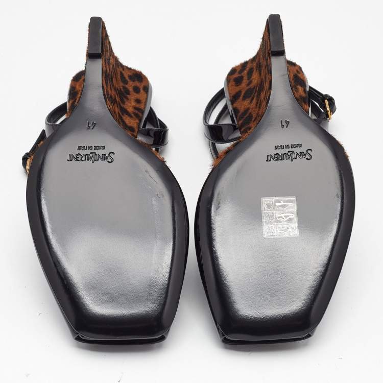 Pre Owned Saint Laurent Black Patent Leather Orhand Wedge Sandals Size 41