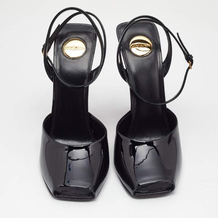 Pre Owned Saint Laurent Black Patent Leather Orhand Wedge Sandals Size 41