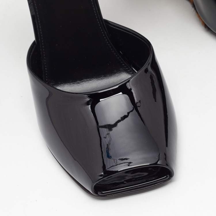 Pre Owned Saint Laurent Black Patent Leather Orhand Wedge Sandals Size 41