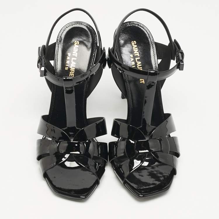 Pre Owned Saint Laurent Black Patent Leather Tribute Sandals Size 38