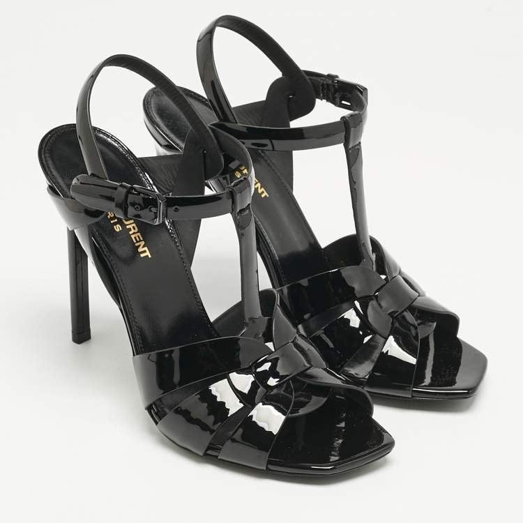 Pre Owned Saint Laurent Black Patent Leather Tribute Sandals Size 38