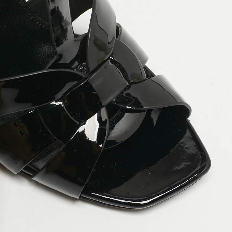 Pre Owned Saint Laurent Black Patent Leather Tribute Sandals Size 38