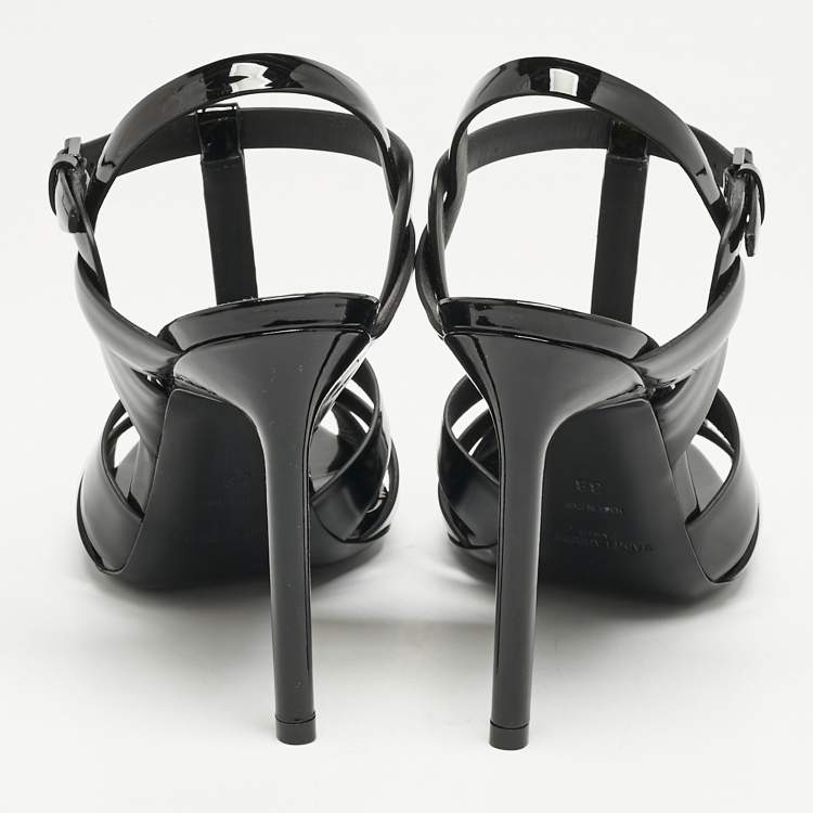 Pre Owned Saint Laurent Black Patent Leather Tribute Sandals Size 38