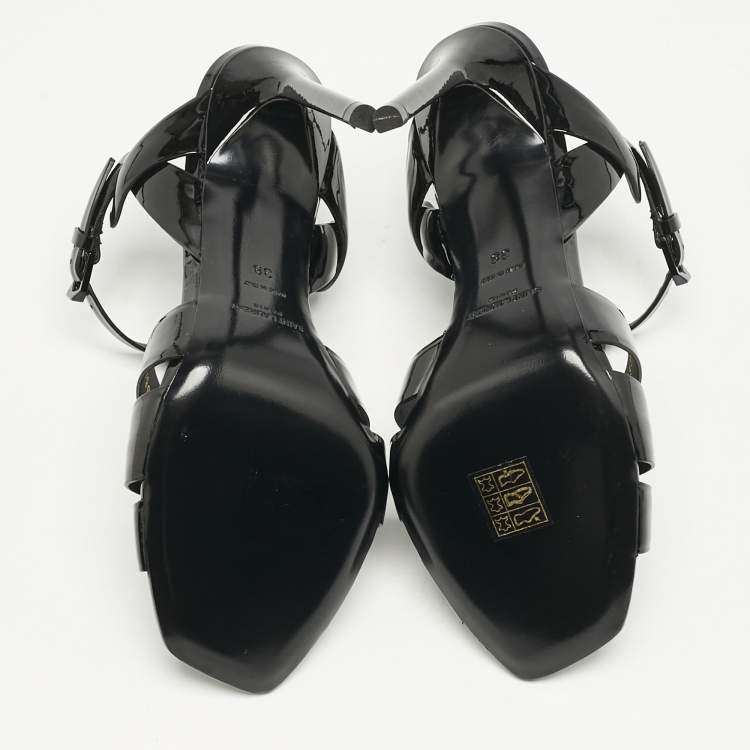 Pre Owned Saint Laurent Black Patent Leather Tribute Sandals Size 38