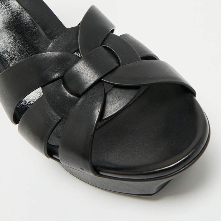 مملوكة مسبقًا Saint Laurent Black Leather Tribute Platform Sandals Size 40.5