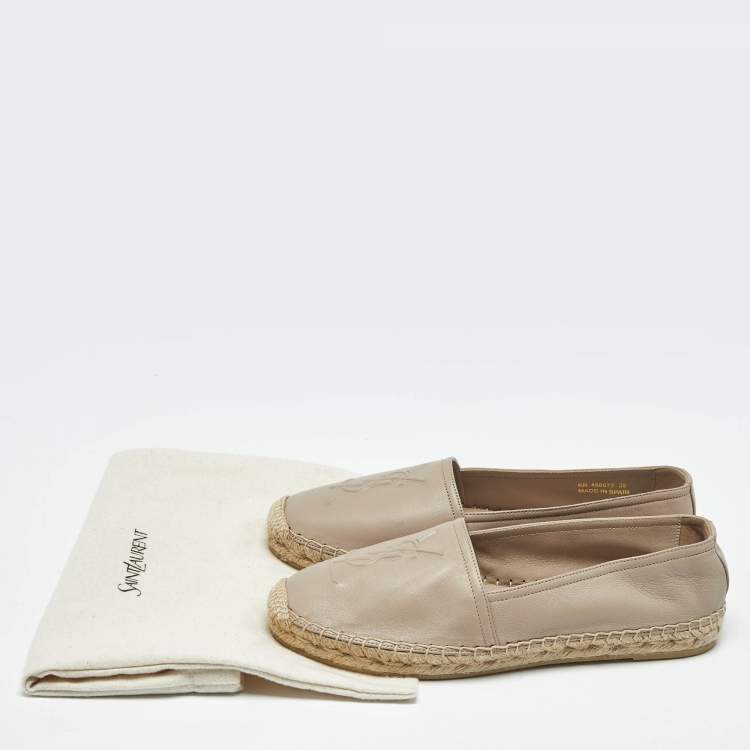 Pre Owned Saint Laurent Beige Leather Cassandra Espadrille Flats Size 39