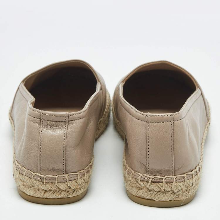Pre Owned Saint Laurent Beige Leather Cassandra Espadrille Flats Size 39