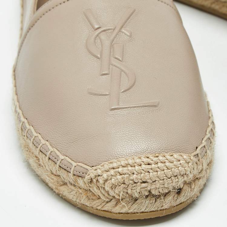 Pre Owned Saint Laurent Beige Leather Cassandra Espadrille Flats Size 39