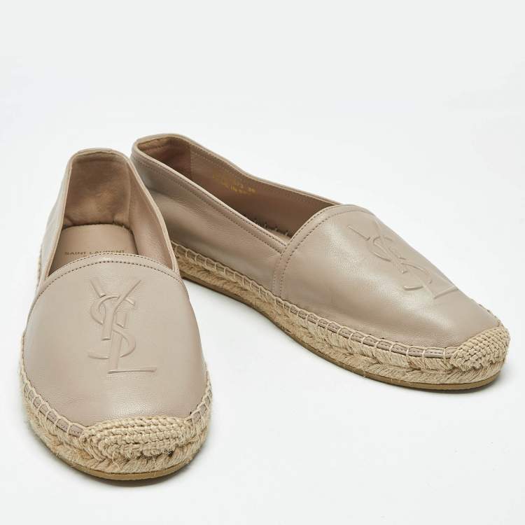Pre Owned Saint Laurent Beige Leather Cassandra Espadrille Flats Size 39
