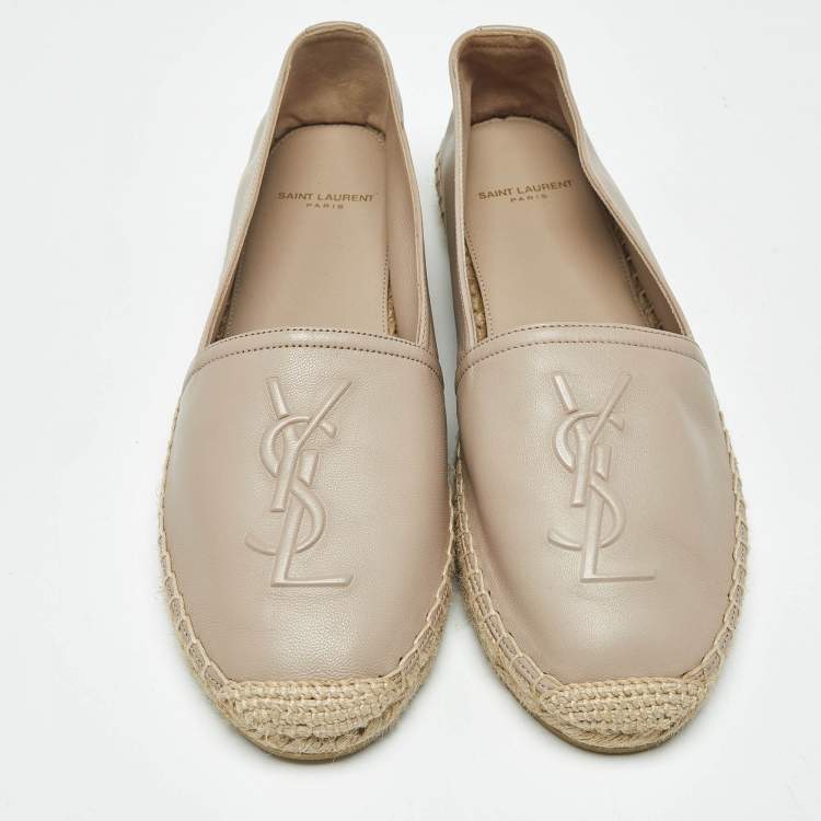 Pre Owned Saint Laurent Beige Leather Cassandra Espadrille Flats Size 39