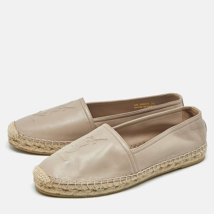 Pre Owned Saint Laurent Beige Leather Cassandra Espadrille Flats Size 39