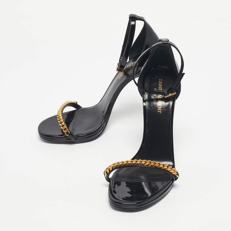 Pre Owned Saint Laurent Black Patent Leather Jane Ankle Strap Sandals Size 39