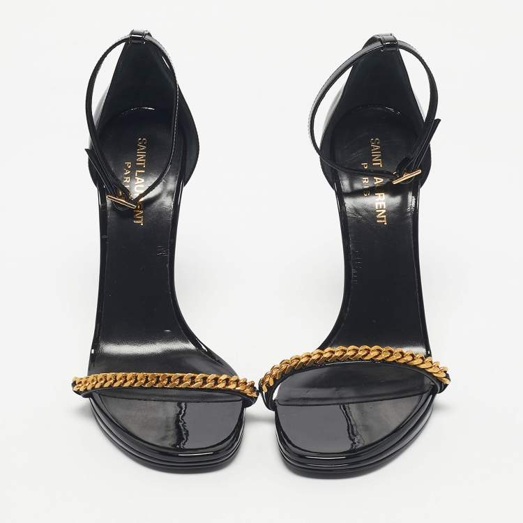 Pre Owned Saint Laurent Black Patent Leather Jane Ankle Strap Sandals Size 39
