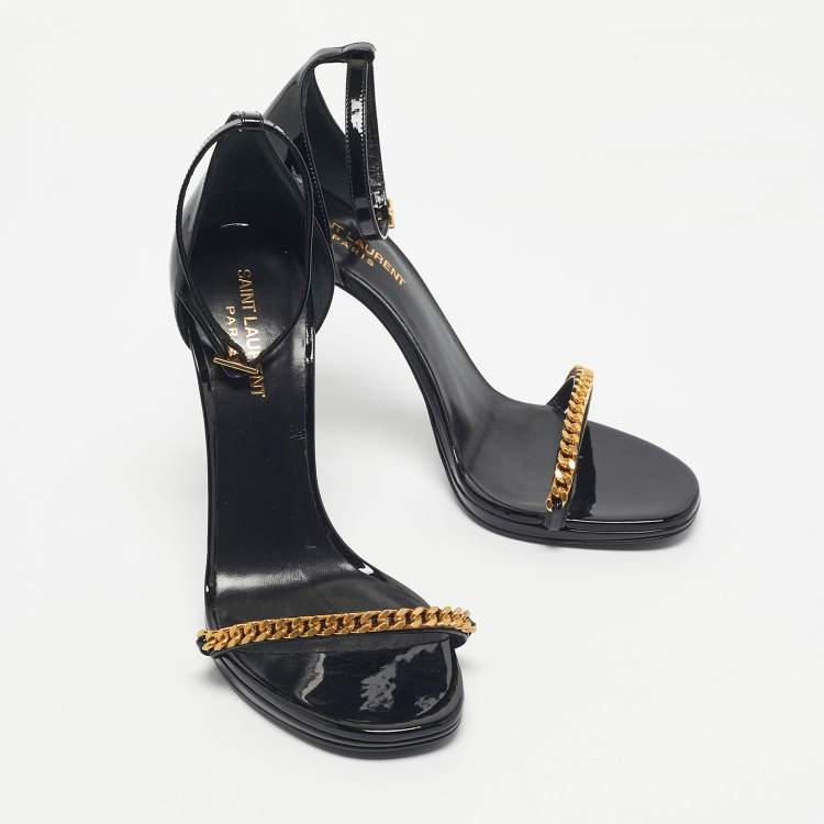 Pre Owned Saint Laurent Black Patent Leather Jane Ankle Strap Sandals Size 39