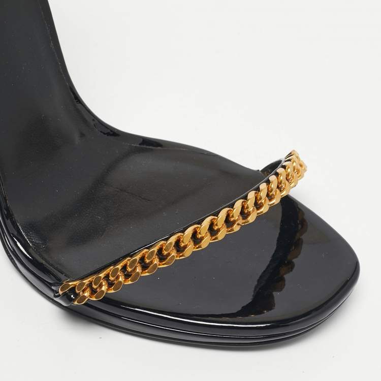 Pre Owned Saint Laurent Black Patent Leather Jane Ankle Strap Sandals Size 39