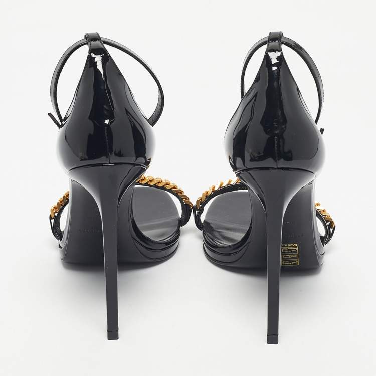Pre Owned Saint Laurent Black Patent Leather Jane Ankle Strap Sandals Size 39