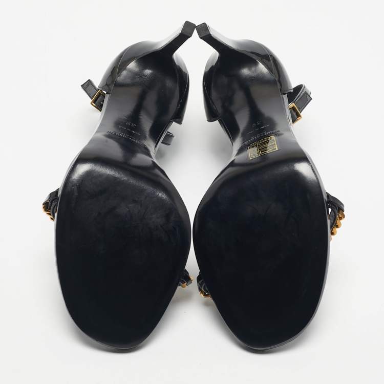 Pre Owned Saint Laurent Black Patent Leather Jane Ankle Strap Sandals Size 39