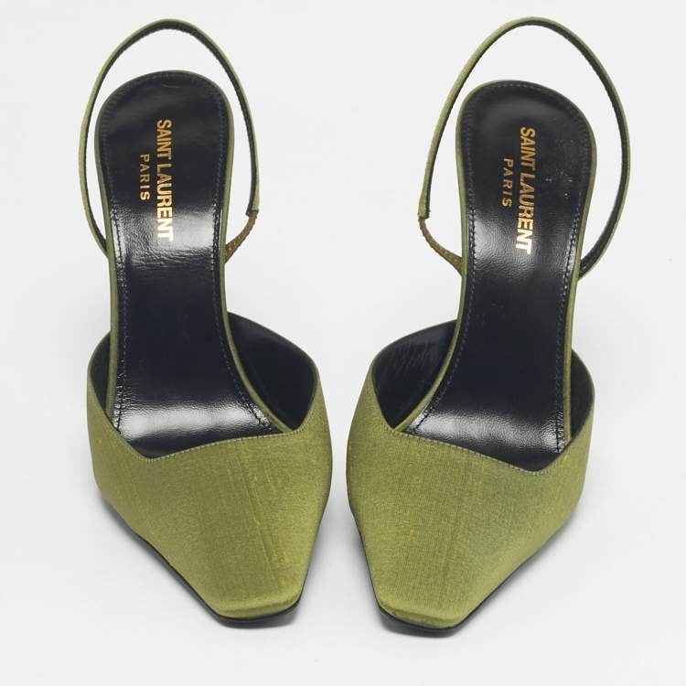 Pre Owned Saint Laurent Green Fabric Blade Slingback Pumps Size 39