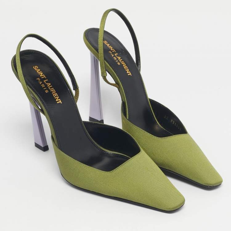 Pre Owned Saint Laurent Green Fabric Blade Slingback Pumps Size 39