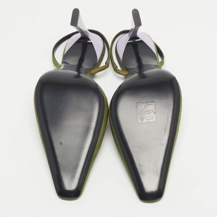 Pre Owned Saint Laurent Green Fabric Blade Slingback Pumps Size 39
