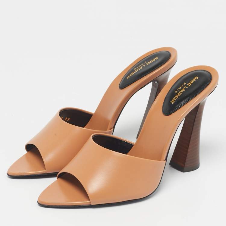 Pre Owned Saint Laurent Tan Leather Suite Mules Size 39