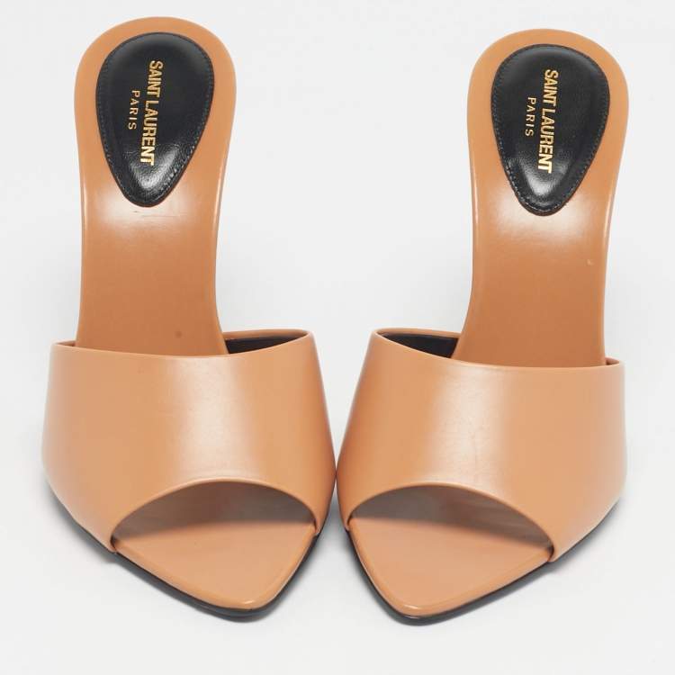 Pre Owned Saint Laurent Tan Leather Suite Mules Size 39