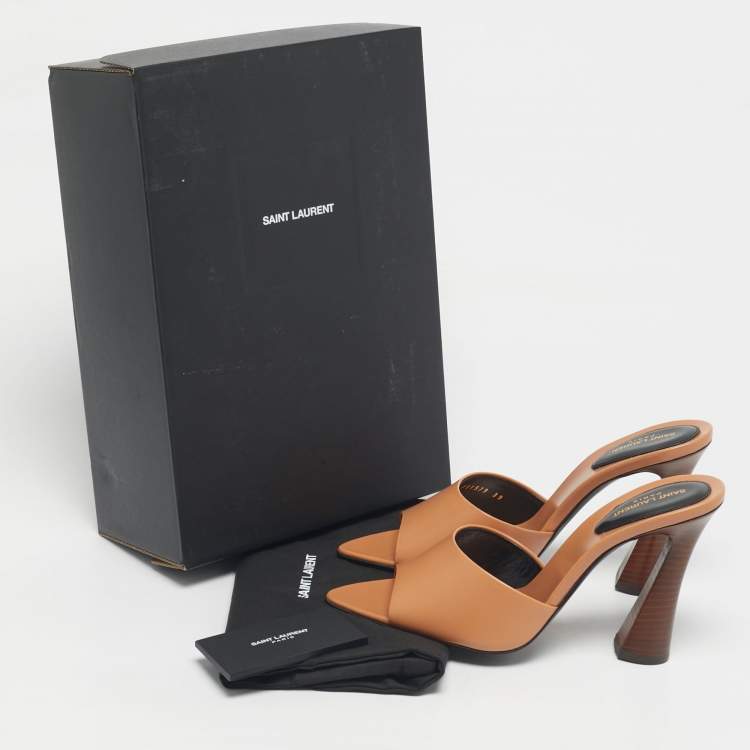 Pre Owned Saint Laurent Tan Leather Suite Mules Size 39