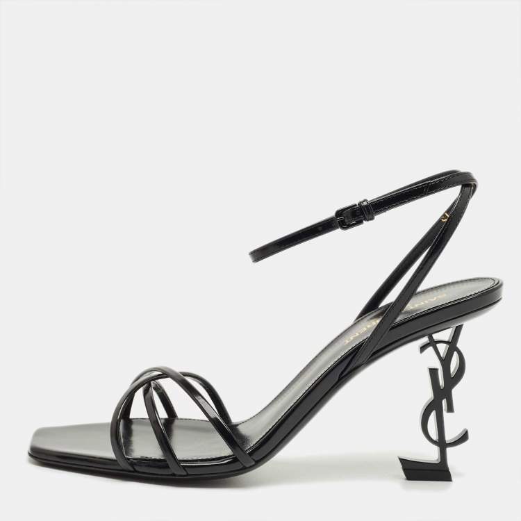 Pre Owned Saint Laurent Black Leather Opyum Ankle Strap Sandals Size 39