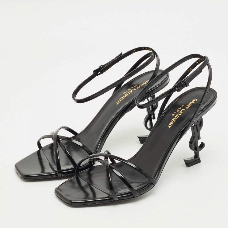 Pre Owned Saint Laurent Black Leather Opyum Ankle Strap Sandals Size 39